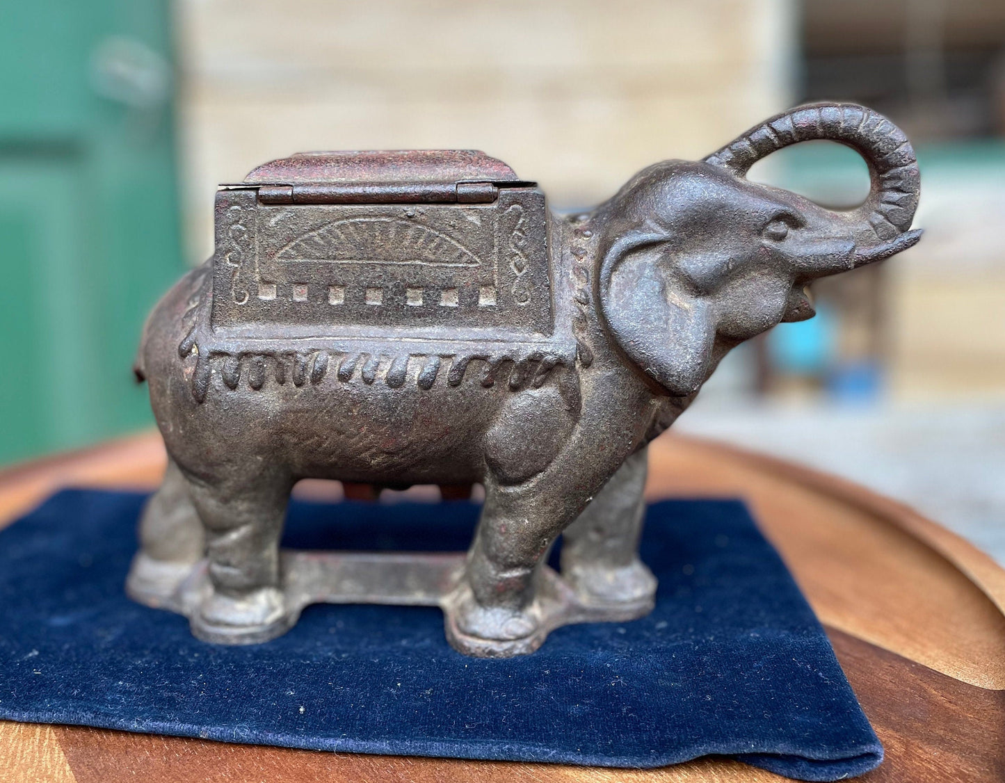 A Cast Iron Victorian Novelty Elephant Cigarette Dispenser c1890 - 23 cm Long - 1.8kg