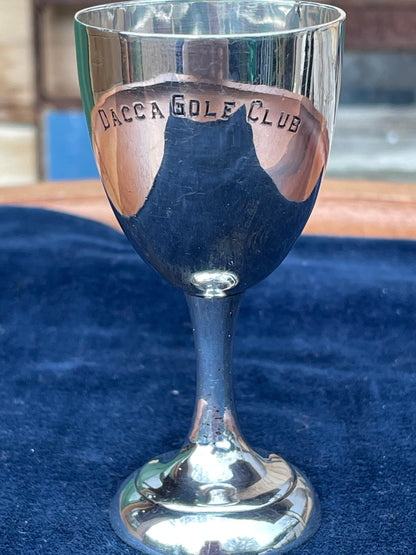 A Small Anglo Indian Colonial Sterling Silver Trophy - Engraved DACCA GOLF CLUB c1910 8cm Tall - 32grams