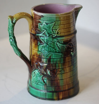 A Majolica Jug 19cm Tall With a Pink Crackle Glaze Interior - Outstanding