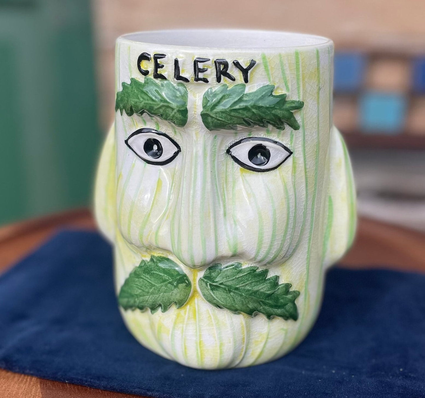 A vintage mid century twin faced Mr Celery ceramic kitchen pot by Price and Kensington