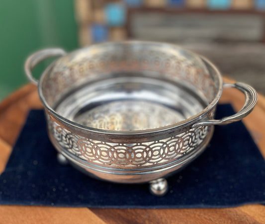 A Large Pierced Silver Plate Handled Bowl 18cm Diameter Bowl late 1700's possibly