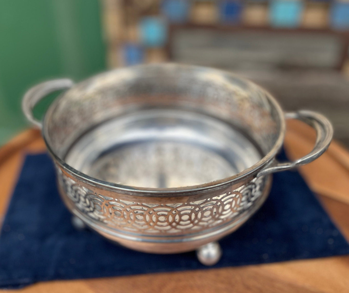 A Large Pierced Silver Plate Handled Bowl 18cm Diameter Bowl late 1700's possibly