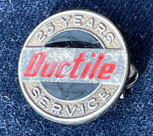 A silver and enamel hallmarked 25 years service at Ductile pin badge - Pendleton & Sons of Birmingham - 1966 2cm dia