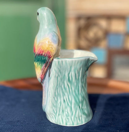 A  Weetman Ware small ceramic budgie budgerigar cream jug 14cm tall c1950's