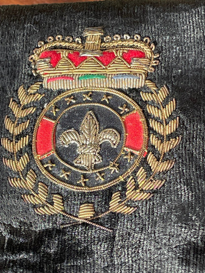 A black velvet jewellery casket with the French royalty emblem embroidered on the top 8cm tall