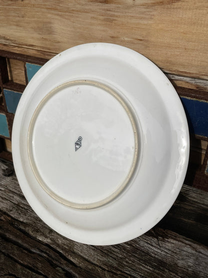 A Victorian hand painted ceramic plate from 1875 with a blue and gold floral design 24cm diameter