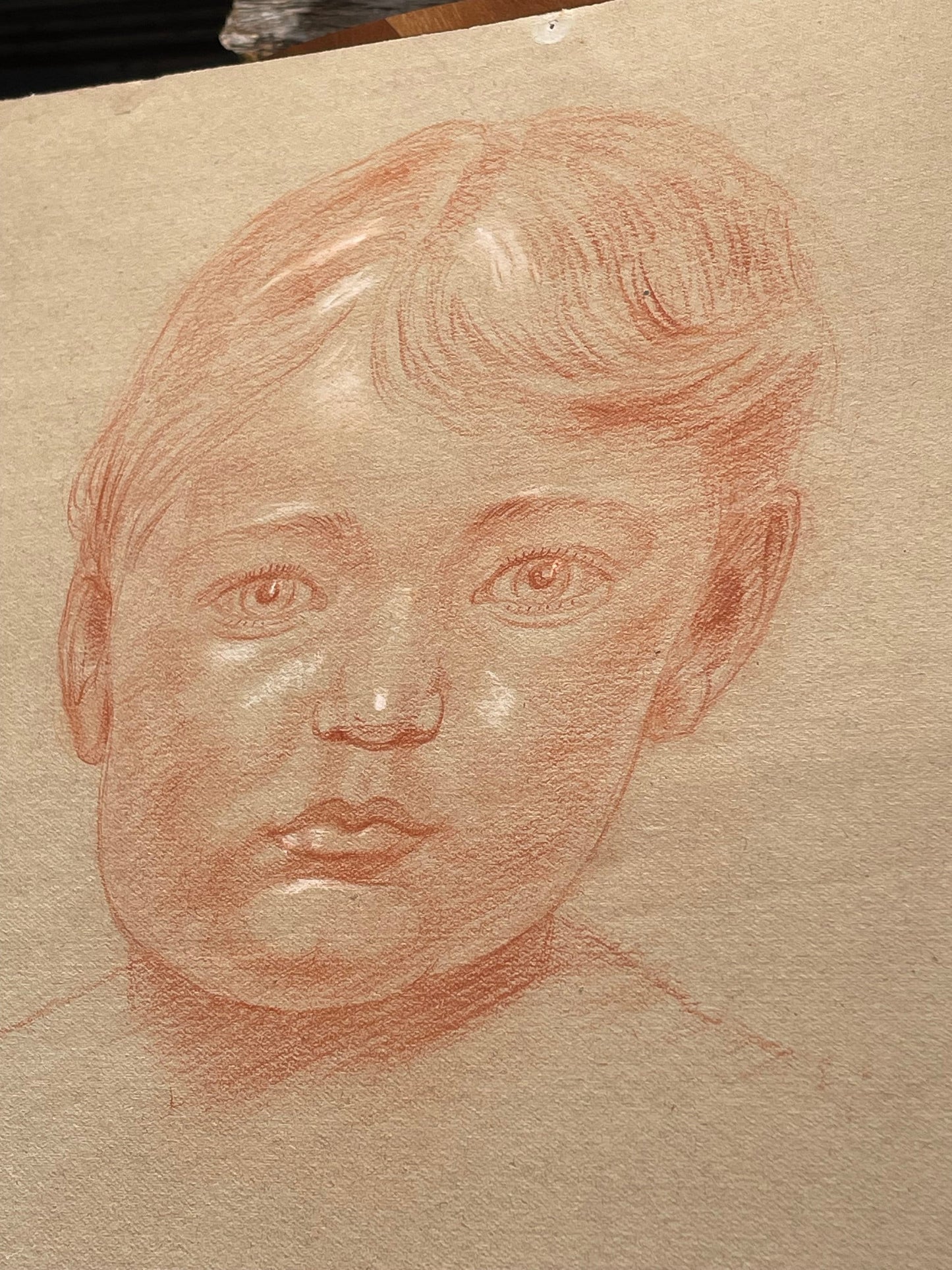 An unsigned original portrait sketch of a young child 32x40cm