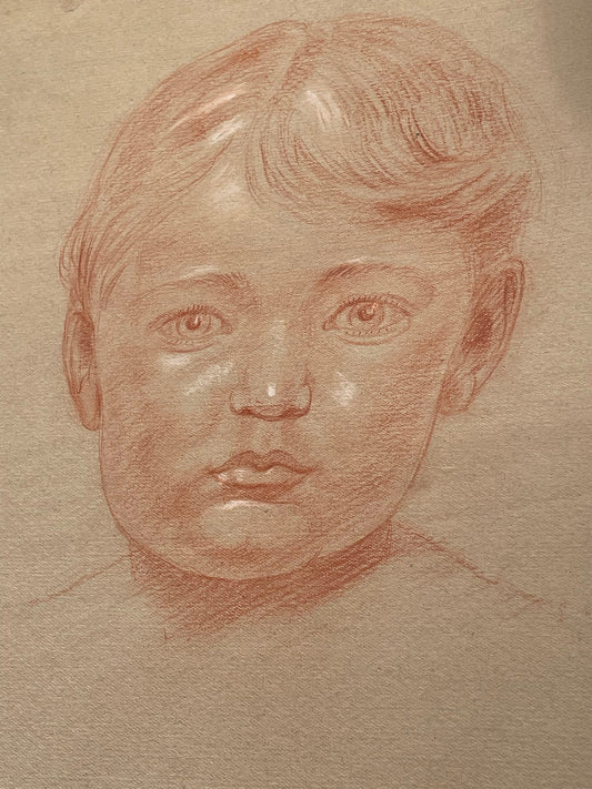 An unsigned original portrait sketch of a young child 32x40cm