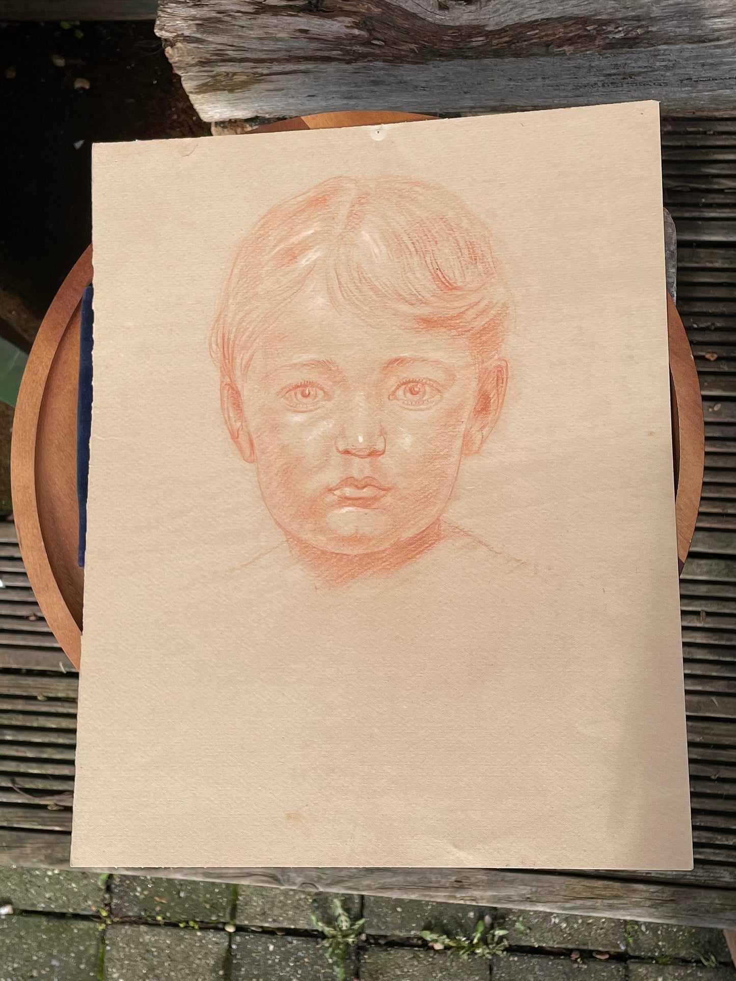 An unsigned original portrait sketch of a young child 32x40cm