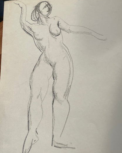 An original unsigned rapid sketch of a muscular female nude 28x38cm