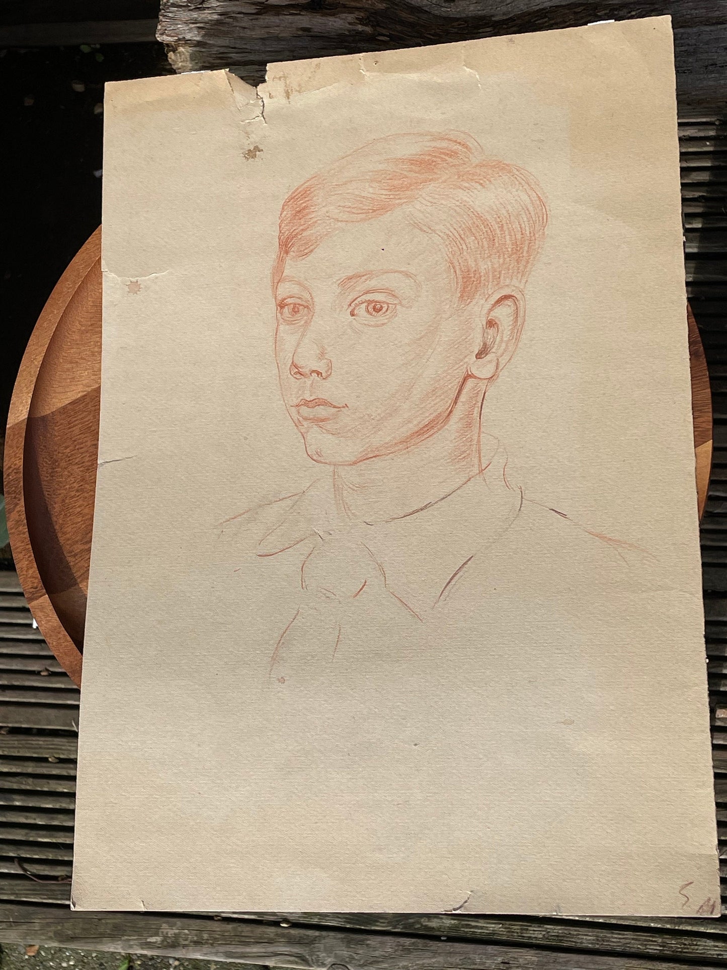 An unsigned original portrait sketch of a young boy 32x46cm