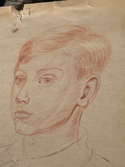 An unsigned original portrait sketch of a young boy 32x46cm