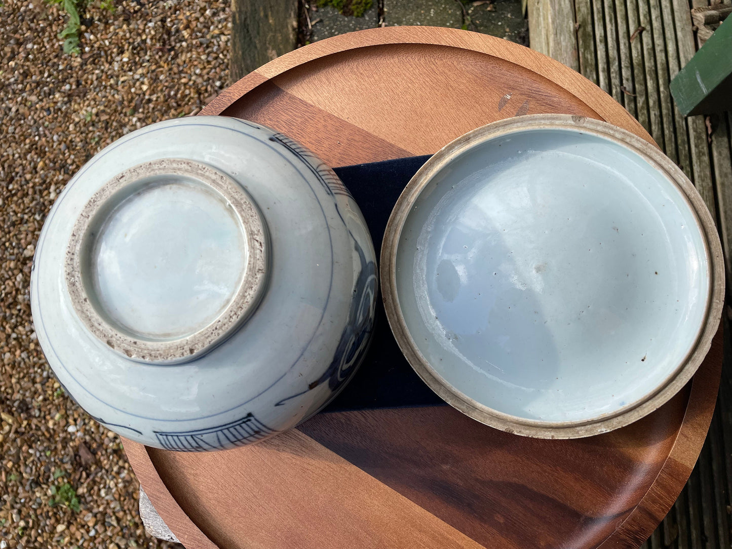 A large Japanese porcelain blue and white pot and cover 19cm diameter