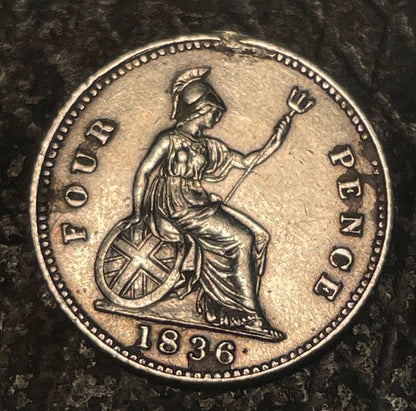 A 1836 William IV (IIII) silver groat fourpence coin