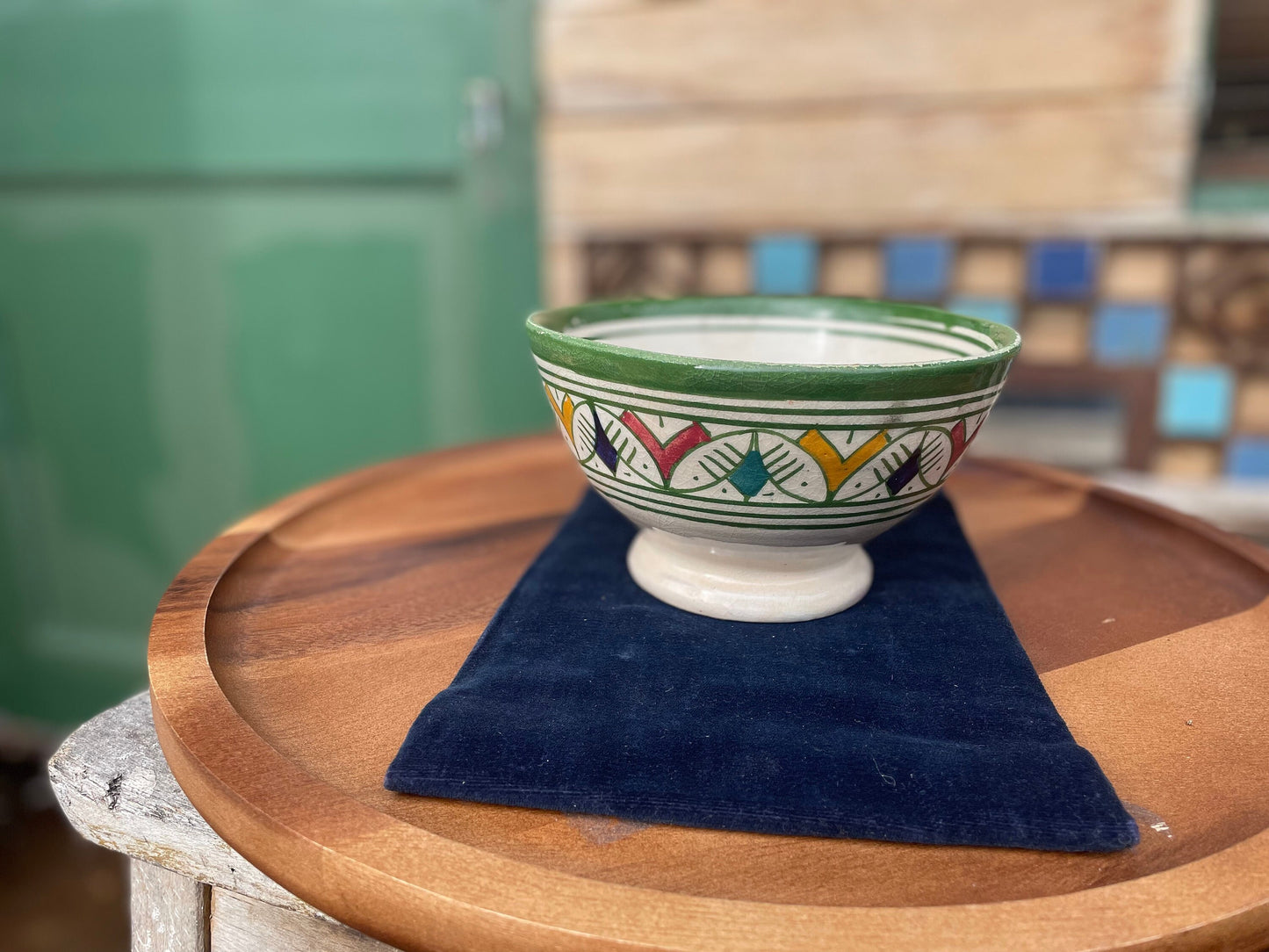 A colourful vintage hand painted Portuguese ceramic bowl  16cm diameter