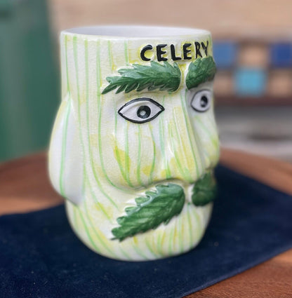 A vintage mid century twin faced Mr Celery ceramic kitchen pot by Price and Kensington