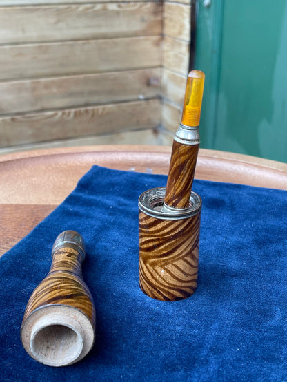 A vintage Wooden Smokers Pipe In the form of a champagne Bottle dated 1911 - 13.5cm tall