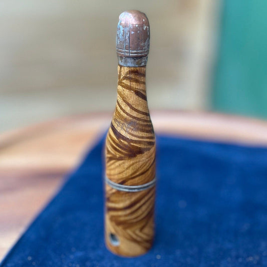 A vintage Wooden Smokers Pipe In the form of a champagne Bottle dated 1911 - 13.5cm tall