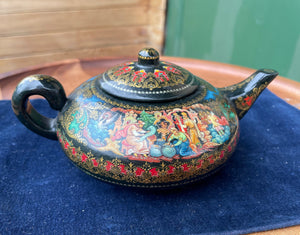 An Indian Kashmir folk art Lacquered decorative teapot 16.5cm long