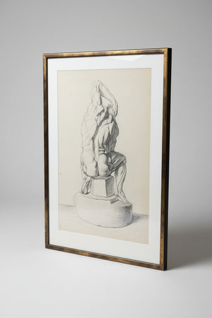 An original pencil on paper human musculature framed print, after Andreas Vesalius plate size 46 x 29cm
