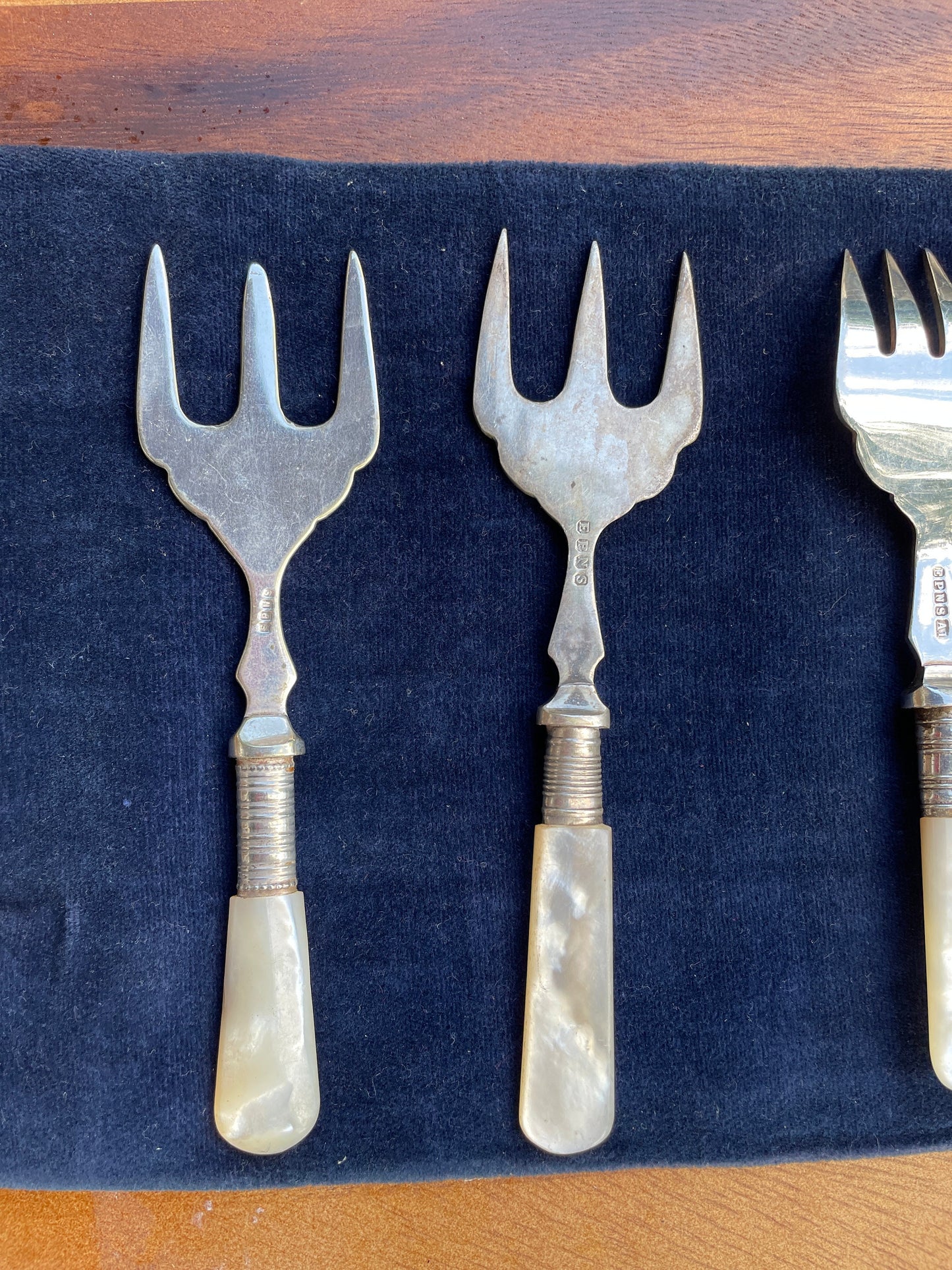 Mother of Pearl Handled Cutlery Master Butter Knife, Pickle Fork and Bread Forks