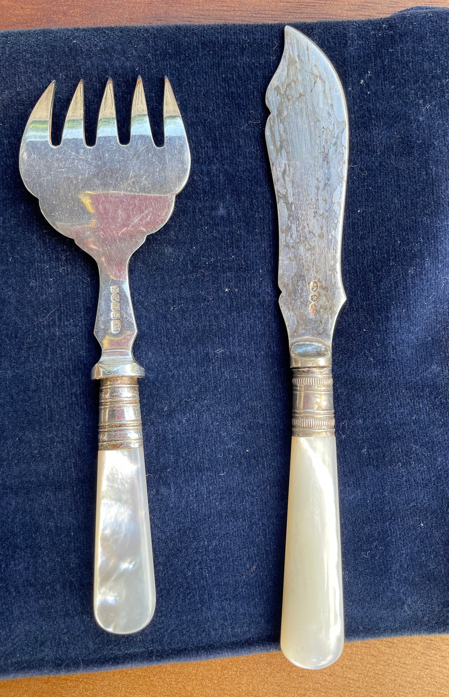 Mother of Pearl Handled Cutlery Master Butter Knife, Pickle Fork and Bread Forks