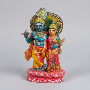 Antique Indian God Radha Krishna idol figurine hand painted 18cm tall