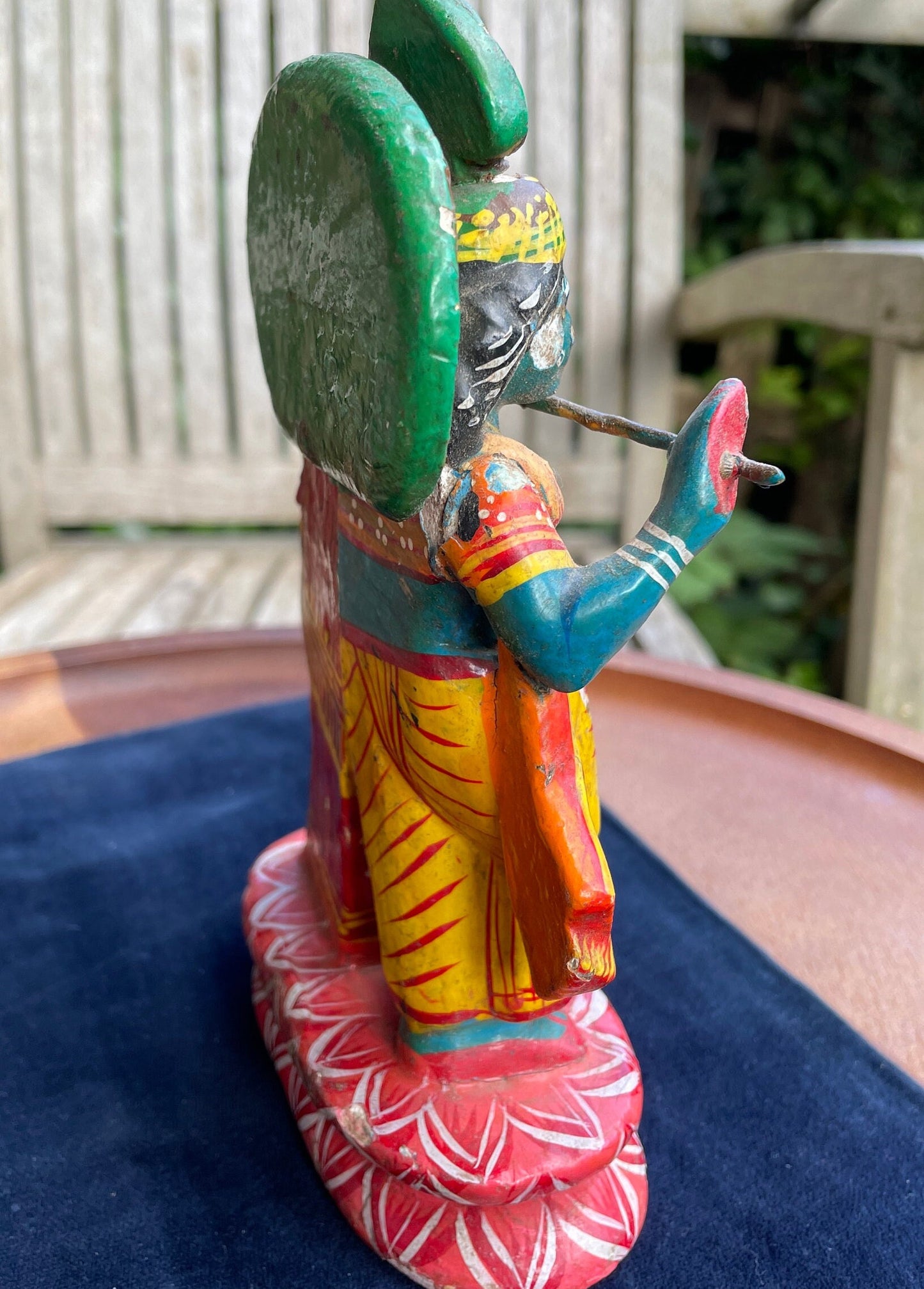 Antique Indian God Radha Krishna idol figurine hand painted 18cm tall