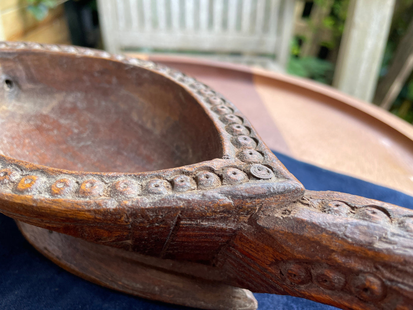 Antique Indian wooden opium water kharal bowl -Jodhpur 31cm long