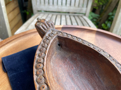 Antique Indian wooden opium water kharal bowl -Jodhpur 31cm long