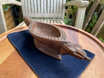 Antique Indian wooden opium water kharal bowl -Jodhpur 31cm long