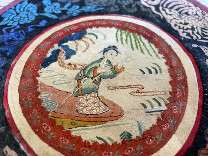 Five Vintage Chinese hand Embroidered Satin Silk Round Mats 19cm diameter