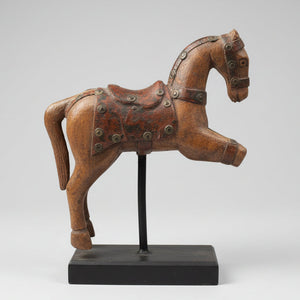 Original Vintage Wooden mounted Indian horse figure 17cm tall