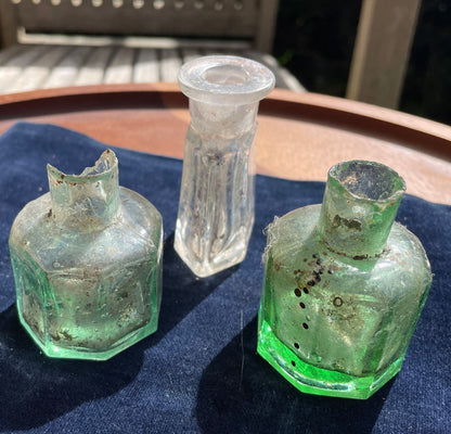 Three Antique Victorian glass ink wells