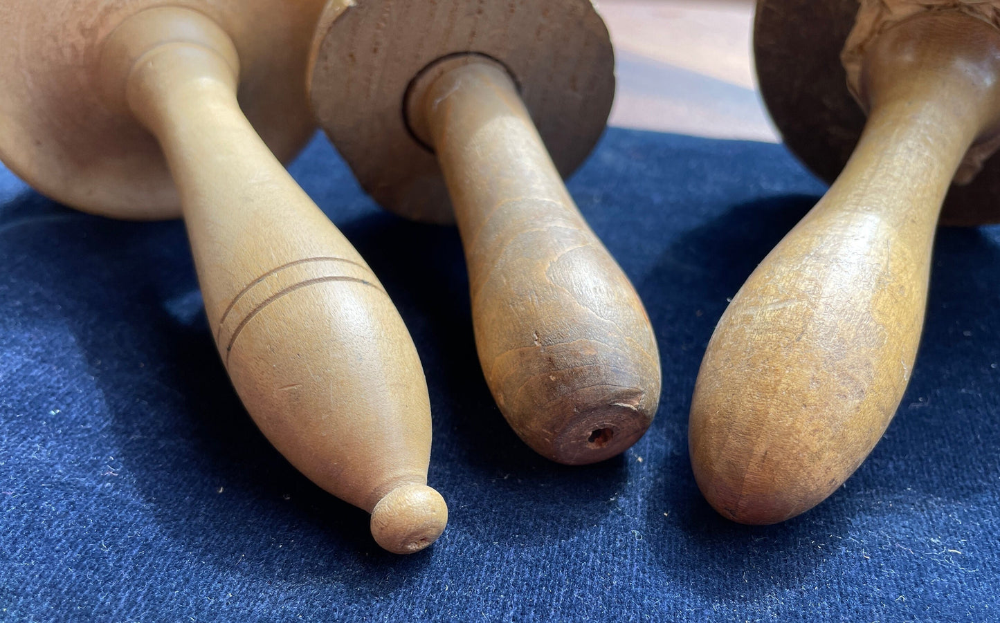 Three Vintage hand turned wooden sewing darning mushrooms 1930s / 1940s