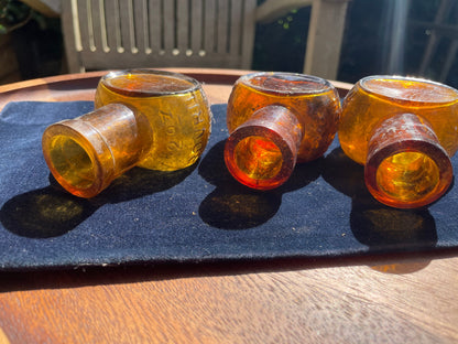 Three vintage Bovril 2oz brown glass bottles 8cm tall