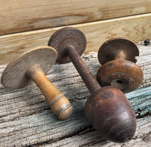 Victorian hand turned Treen. bobbin, darning mushroom