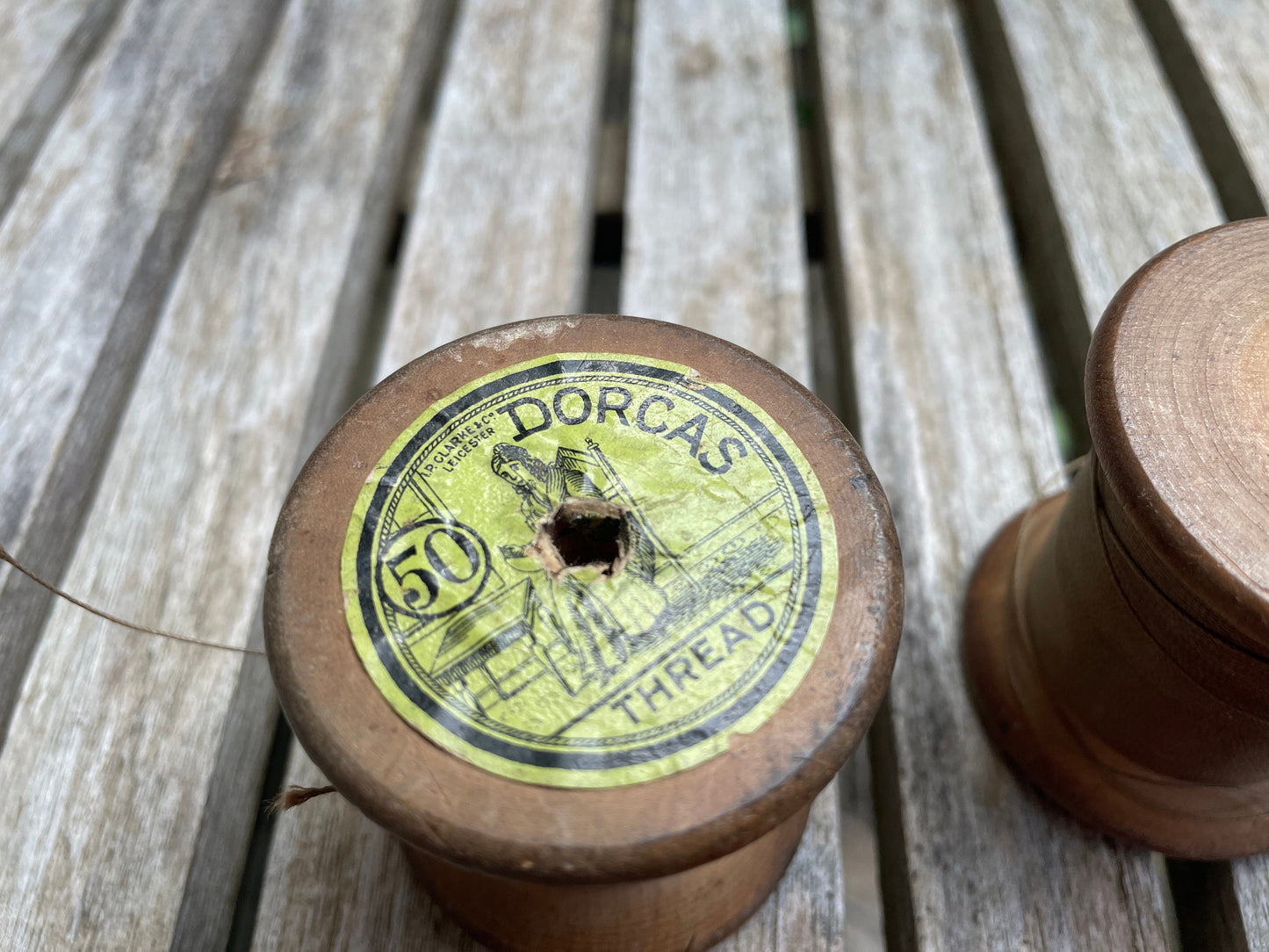 Five Vintage threads on wooden bobbins - Dorcas, Sylco, J & P Coats