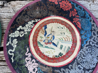 Three Vintage Chinese hand Embroidered Satin Silk Round Mats 21cm diameter