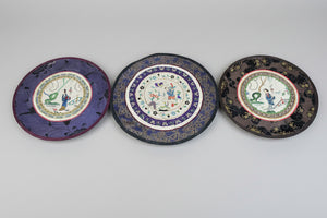 Three Vintage Chinese hand Embroidered Satin Silk Round Mats 23cm diameter