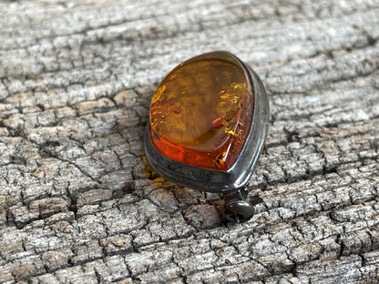 925 Silver and Amber substitute brooch 4cm wide