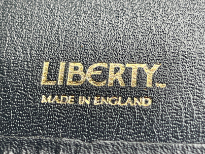 Liberty of London hipflask, Keyring, chequebook holder, wallet set with Lanthe tana lawn cotton fabric and  navy leather trim