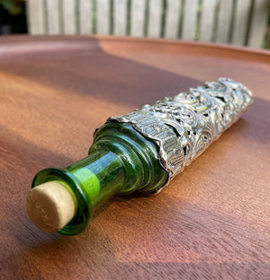 Victorian solid silver mounted green glass scent bottle Birmingham 1900 by H. Matthews