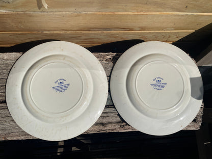 Two Gld Willow Pattern Vintage English Ironstone Pottery Dinner Plates 25cm diameter