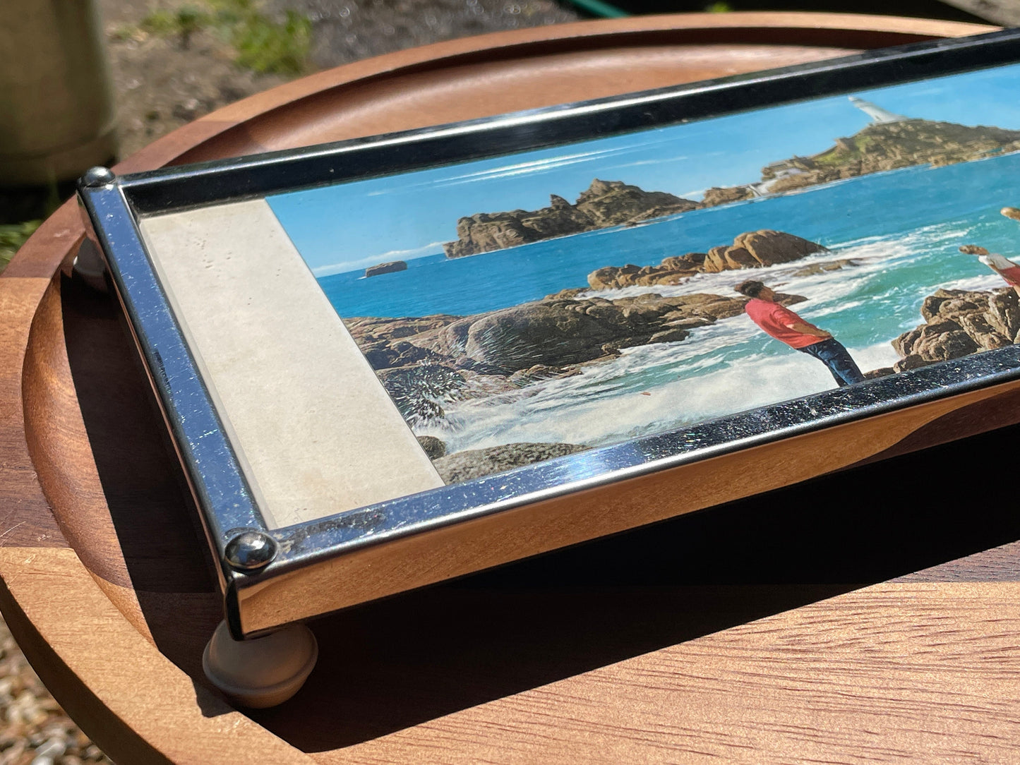 Vintage Teapot stand or tea tray with period photo by Zimco England 1930's 31x16cm