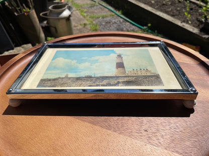 Vintage Teapot stand or tea tray with period photo by Zimco England 1930's - 25x16cm