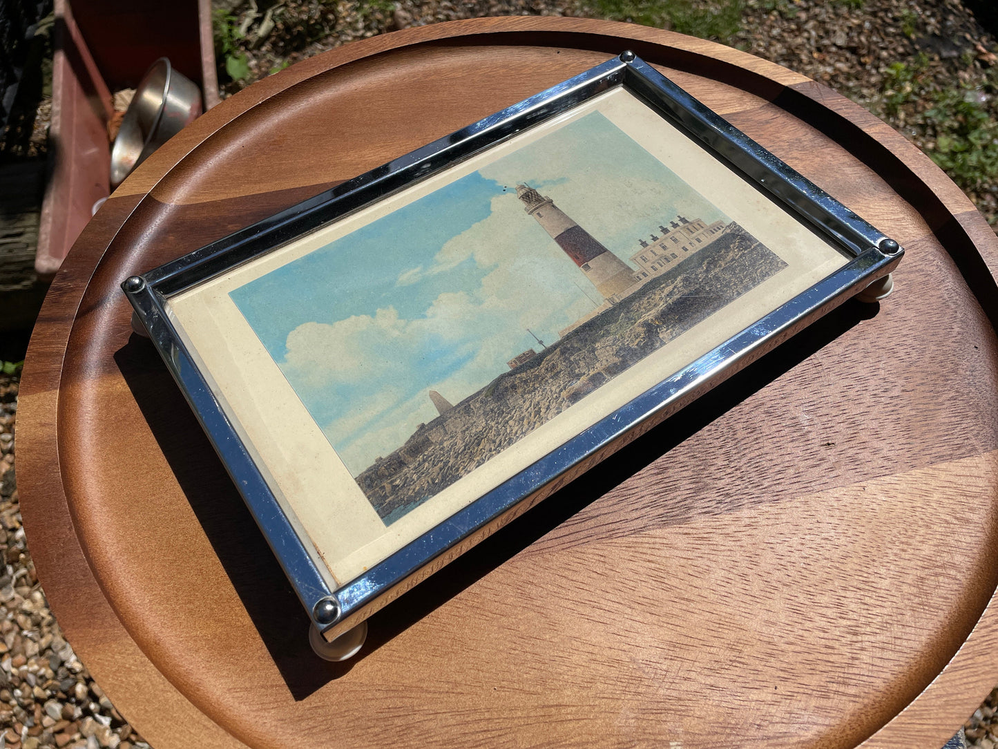 Vintage Teapot stand or tea tray with period photo by Zimco England 1930's - 25x16cm