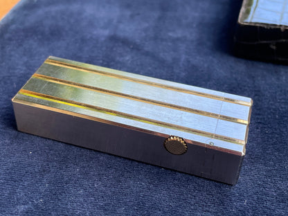 Vintage Dunhill Rollagas silver and gold plated lighter - original Dunhill leather slip-case