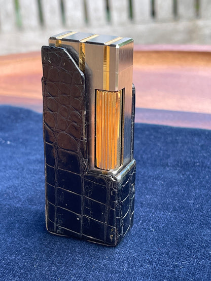 Vintage Dunhill Rollagas silver and gold plated lighter - original Dunhill leather slip-case