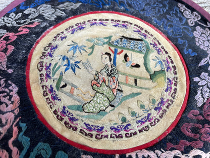 Five Vintage Chinese hand Embroidered Satin Silk Alter/table Round Mats 21cm diameter